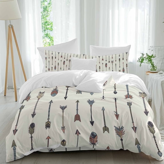 Queen 4 Piece Bedding Set Retro Indian Fingernails Arrows Soft Breathable Duvet Cover and Pillowcase, Vintage Ethnicity Art Duvet Cover Set Bed Sheets for Bedroom Dormitory Guest Room