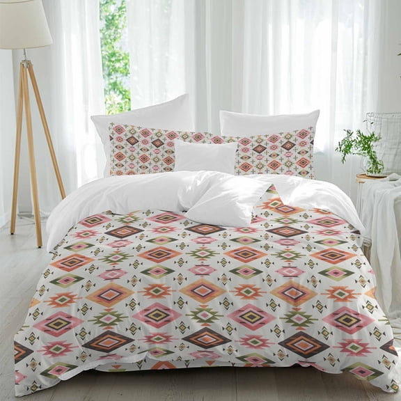 Queen 4 Piece Bedding Set Southwestern Aztec Geometric Pattern Soft Breathable Duvet Cover and Pillowcase, Tribal Boho Background Duvet Cover Set Bed Sheets for Bedroom Dormitory Guest Room