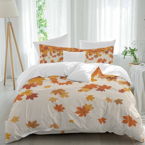 Queen 4 Piece Bedding Set Vintage Autumn Maple Leaves Soft Breathable Duvet Cover and Pillowcase, Countryside Farm Plants Duvet Cover Set Bed Sheets for Bedroom Dormitory Guest Room
