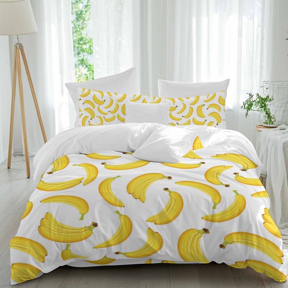 Queen 4 Piece Bedding Set Watercolor Yellow Banana Soft Breathable Duvet Cover and Pillowcase, Classic Summer Country Fruit Duvet Cover Set Bed Sheets for Bedroom Dormitory Guest Room