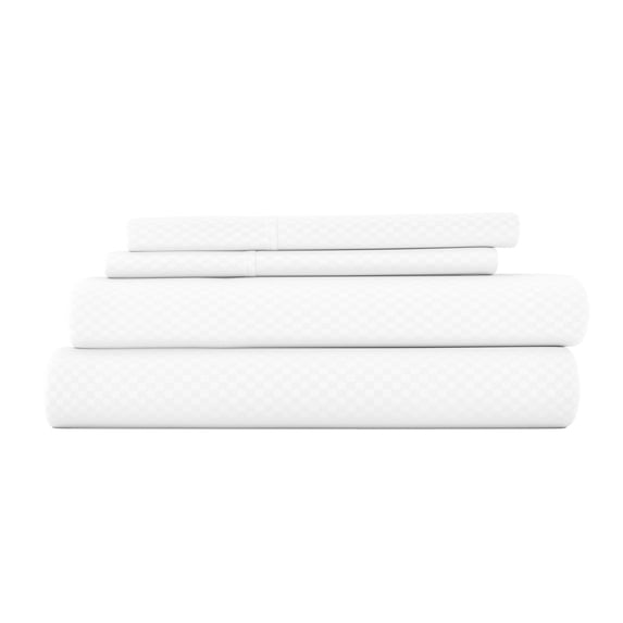 Queen, 4 Piece Embossed Hotel Style Bed Sheets in White by Comfort Canopy
