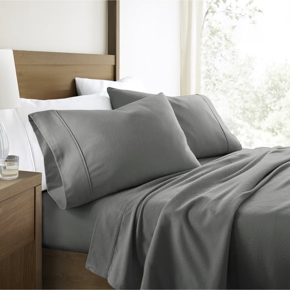 100% Cotton Flannel Bed Sheets Set for Queen Size Bedding in Gray by Comfort Canopy