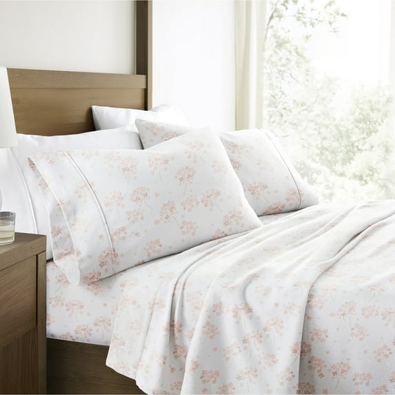 100% Cotton Flannel Bed Sheets Set for Queen Size Bedding in Flower Bunch Pink by Comfort Canopy