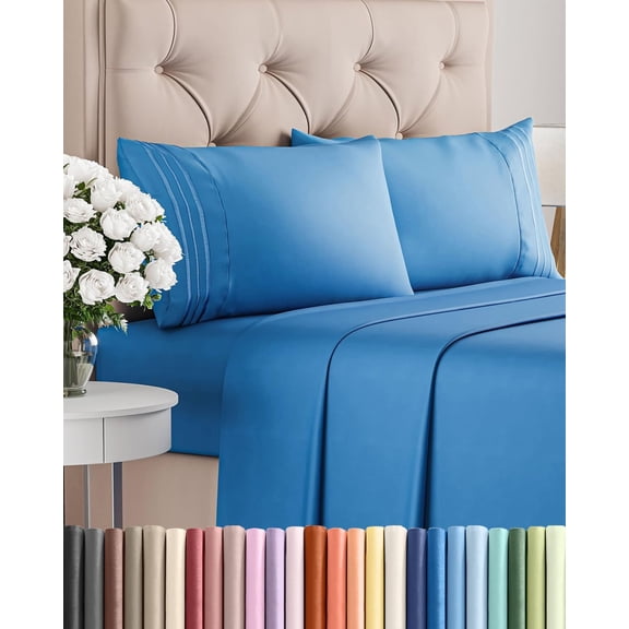 Queen 4 Piece Sheet Set Deep Pocket Cooling Breathable Sheets Royal Blue
