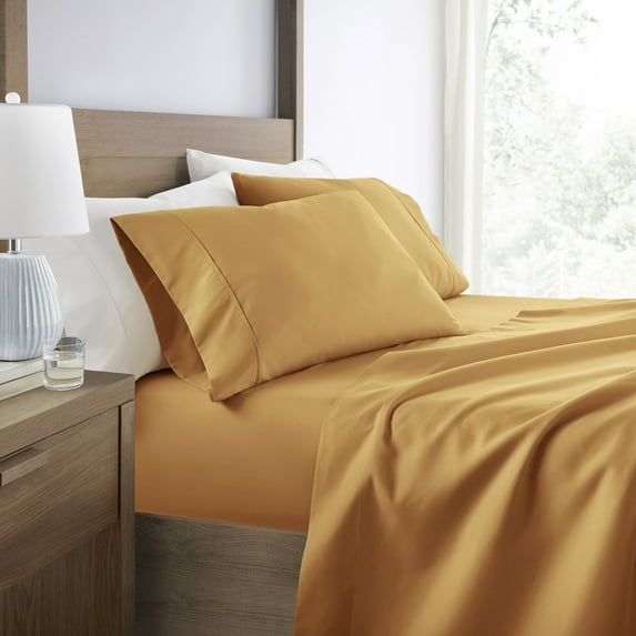 Wrinkle Resistant Super Soft Bed Sheets Set, Queen 4-Piece Solid in Gold by Comfort Canopy