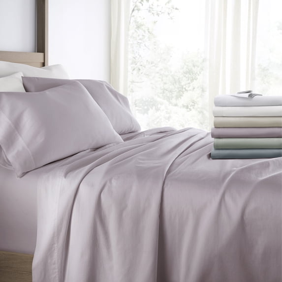 Long-Staple Sateen Cotton Sheets Set - Ultra Soft Double Brushed & Washed in Mauve for Queen Size Bedding - Comfort Canopy