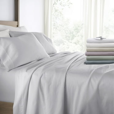 Long-Staple Sateen Cotton Sheets Set - Ultra Soft Double Brushed & Washed in Light Gray for Queen Size Bedding - Comfort Canopy