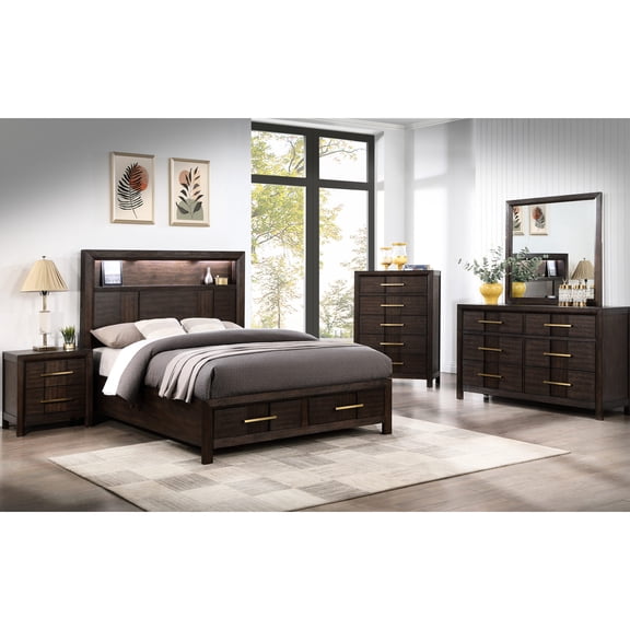 Queen 5 Piece Bedroom Suite | LED Lights, Bedside Storage in Bedroom Setup | Wood Crafted with Quality | Solve Clutter Problem