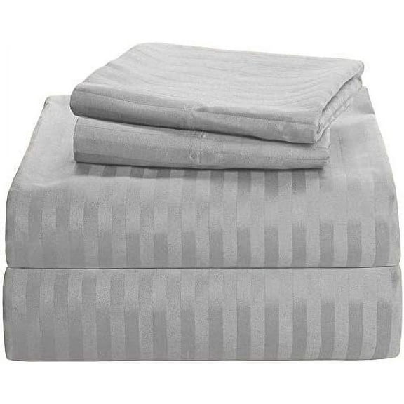 Queen 6 PC Bed Sheet Set - 600 Thread Count Pure Egyptian Quality Cotton 6 Piece (Sheet Set & Extra Pillow Cases) Queen Size Fit Up 15" Inch to 18" Inch Deep Pocket Striped ( Silver Grey )