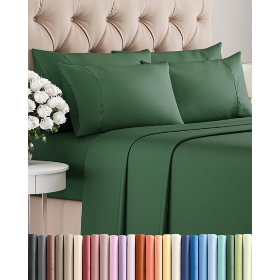 Queen 6 Piece Bed Sheet Set in Emerald Green with Deep Pockets