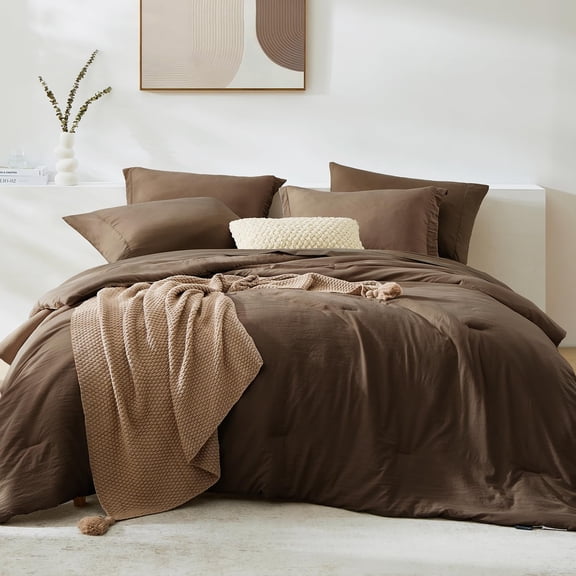 Queen 7-Piece Comforter Set in Chocolate Brown with Sheets Pillow Shams and Pillowcases