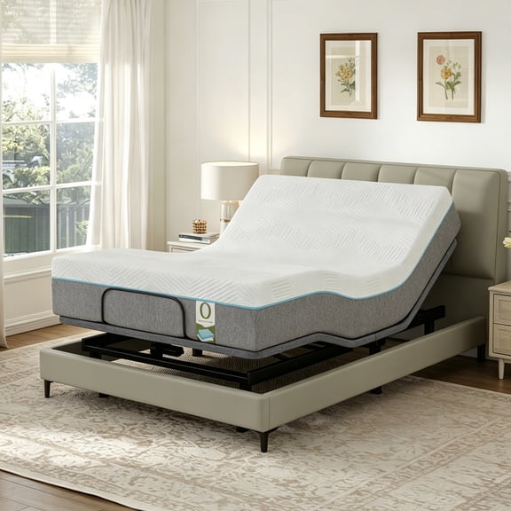 Queen Adjustable Bed Frame with 12" White Gel Memory Foam Mattress, Electric Bed Base with Massage, Wireless Remote, Head & Foot Incline, Zero Gravity, USB Ports, Under-Bed LED Light, Easy Assembly