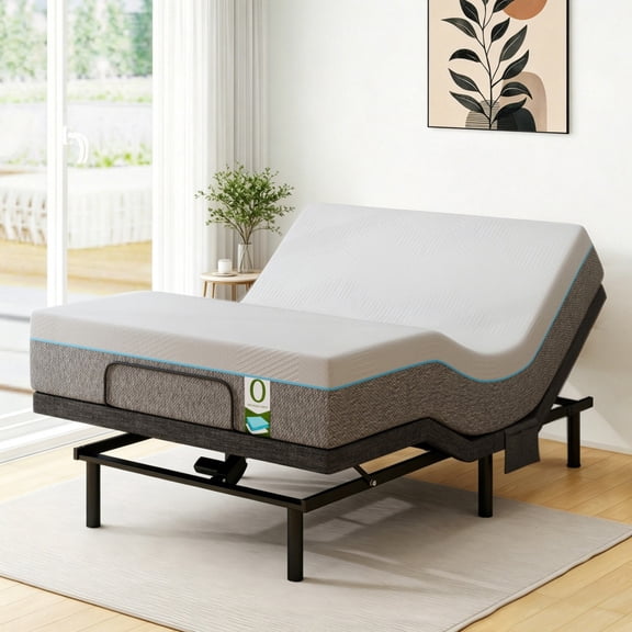 Queen Adjustable Bed Frame with 12" White Memory Foam Mattress, Adjustable Height Bed Base with Under-Bed LED, Head and Foot Lift, Wireless Remote, USB Ports, Zero Gravity, Side Pocket