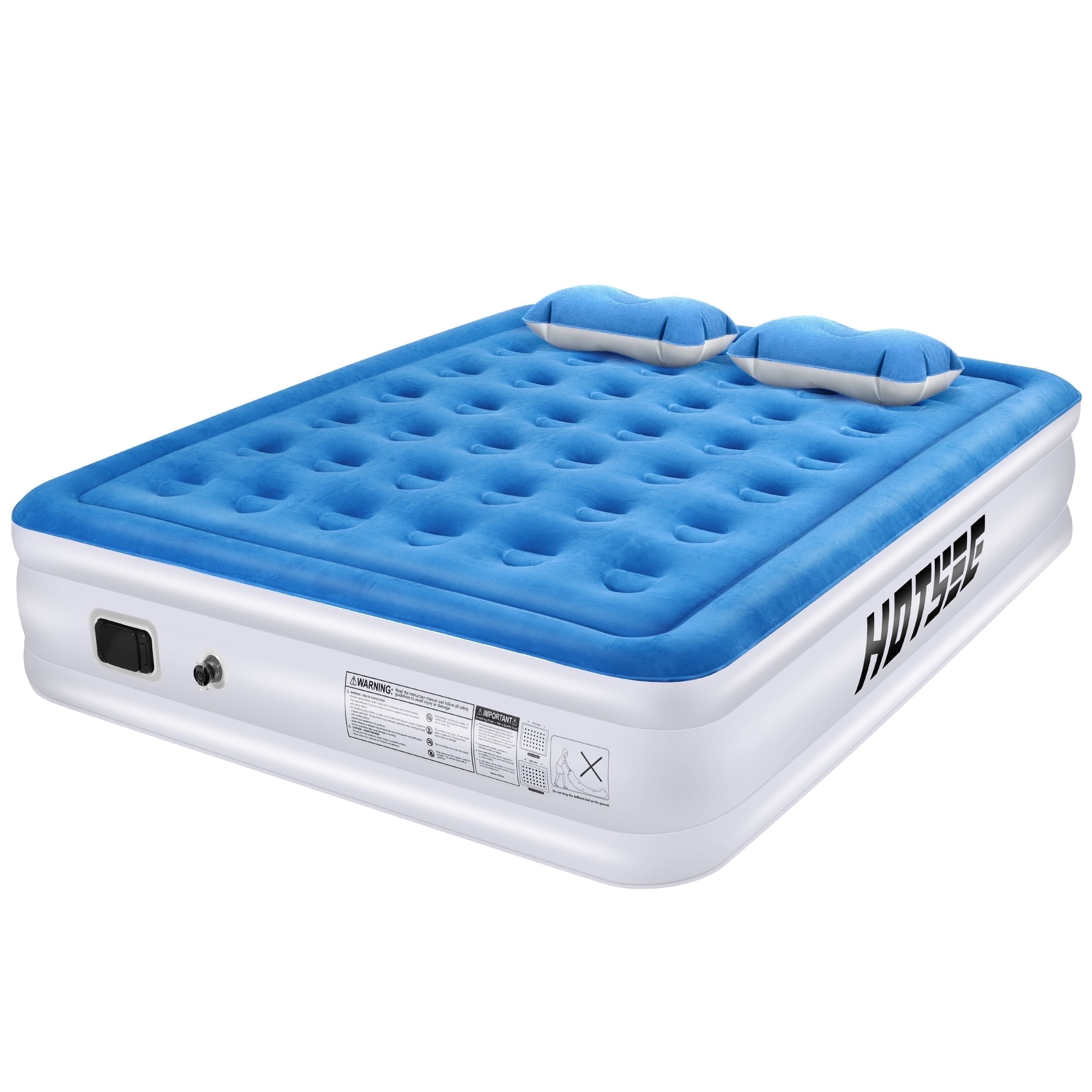 Hotsee Queen Air Mattress, Inflatable Air bed with Wireless Built-in Pump and Pillow for Camping Travel Guest Home, 650lb Max, Size 16"