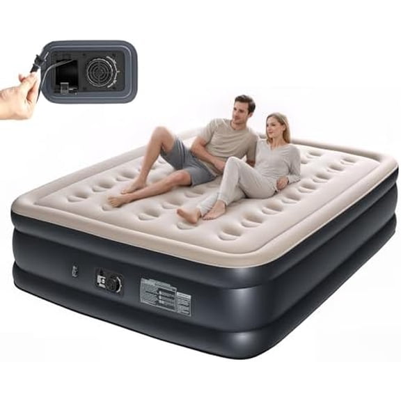 Queen Air Mattress with Built in Pump, 18" Thickened Comfort Enhancement, Flocking Surface, Honeycomb Pillar Design, Portable Inflatable Mattress for Home, Guest, Camping, 650 lbs Max$$Bedding