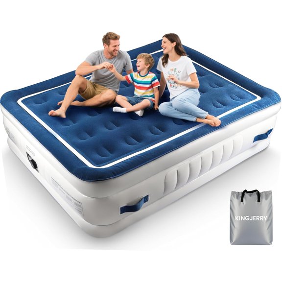 Queen Air Mattress with Built in Pump, 4 Portable Handles, 18" Raised Comfort, Leak-Tested, Anti-collapse Design, 3 Mins Inflation, 800lb Support Inflatable Mattress for Home Guest & Camping