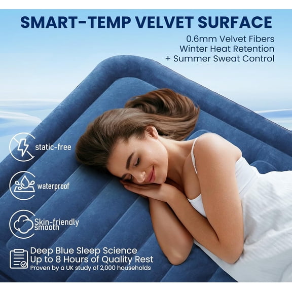 Queen Air Mattress with Built in Pump, Blow Up Mattress Queen 18 Raised Comfort, Upgrade Surface Inflatable Mattress, Leakproof Air Bed for Home Guests&Camping, 800 lbs Max, 3-Min Inflation