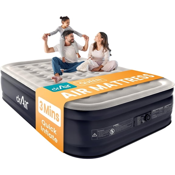 Queen Air Mattress with Built-in Pump, 18" Raised Blow Up Mattress, 800 lbs Max Honeycomb Bed, 48Hr Leak-Proof Test, 3min Inflatable for Home, Guests, Camping, Colchones inflables