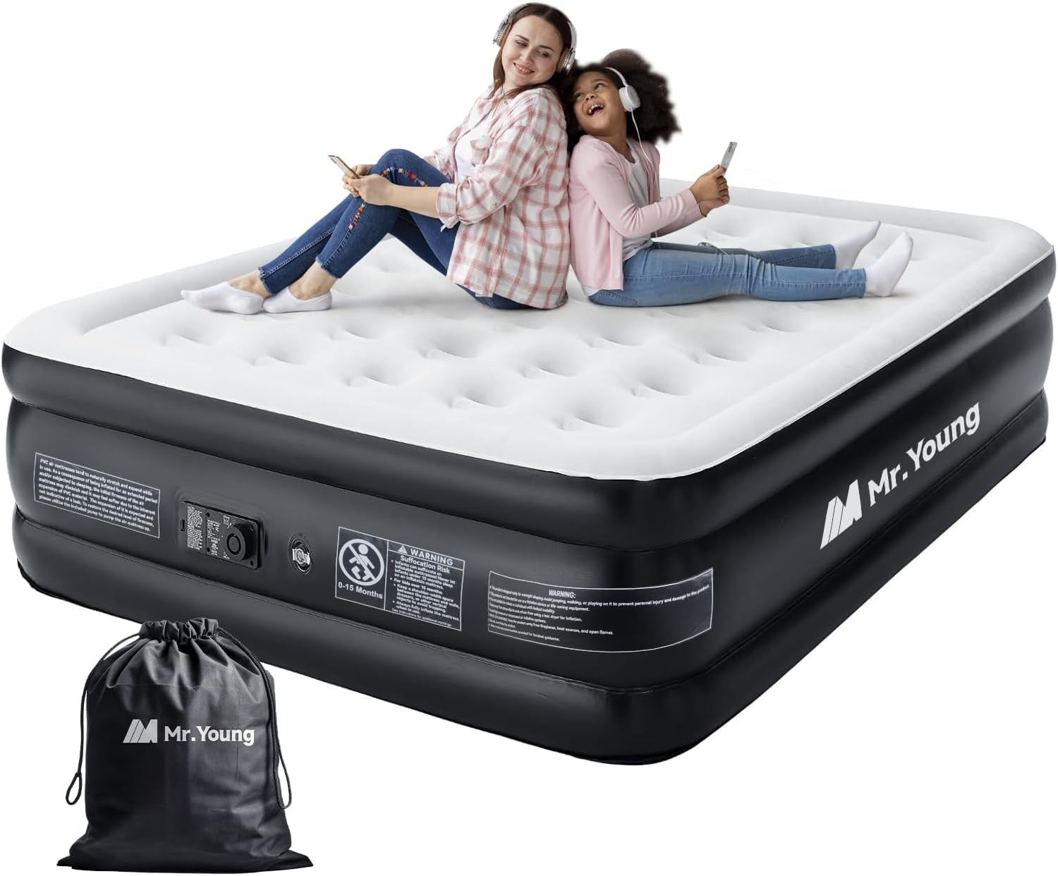 Queen Air Mattress with Builtin Pump for Guest, 20" Tall Raised Height Inflatable Air Bed with