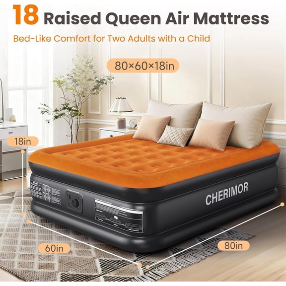 Queen Air Mattress with Built-in Pump, Stable Edge Design, 48-Hour Leak-Tested  PVC, Supports up to 800 lbs, 3-Min Fast Inflation, Portable Inflatable Bed for Home Guests & Camping