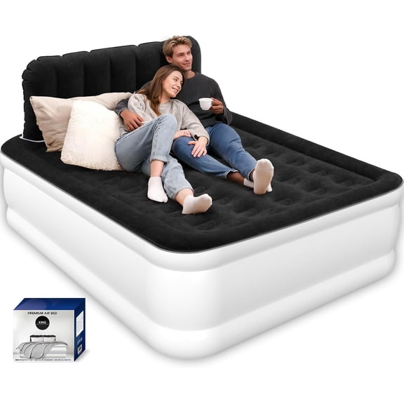 Queen Air Mattress with Headboard, Built-in Pump, 19" Raised Upgraded Comfort Inflatable Mattress, 48-Hour Leak-Tested PVC, 3.5 Min Inflation-Air Bed for Home, Guests & Travel, 800 lbs Max