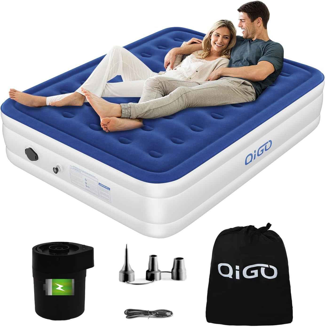 Queen Air Mattress with Rechargeable Battery Built in Pump, 18
