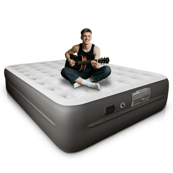 Queen Air Mattress,18-Inch Inflatable Bed with Built-in Pump, Top Plush Velvet Material Air Bed,3Minute Quick Inflation/Deflation,Suitable for Camping& Guests& Home,Gray