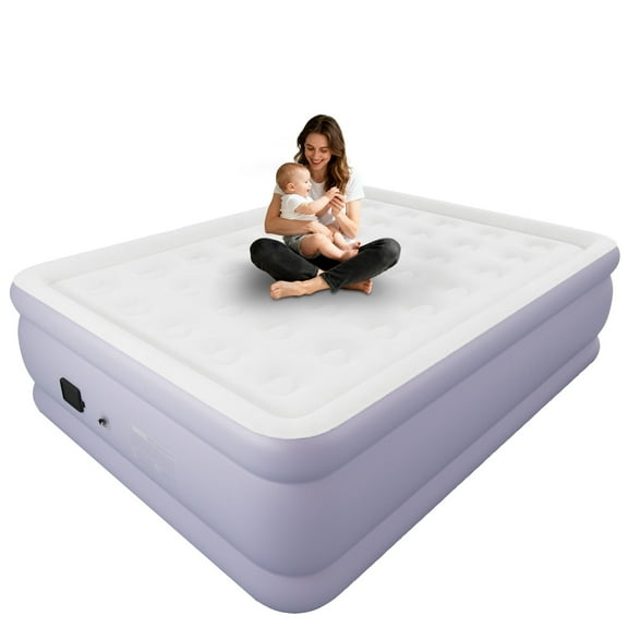 22" Luxurious Queen Air Mattress with Built-in Wireless Battery Pump - 22" Comfort Blow Up Air Bed, Inflatable Mattress for Guests & Home,Purple