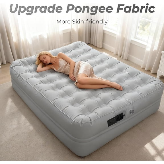 Queen Air Mattress with Rechargeable Battery Pump - 18 High Inflatable Bed, 3-Min Fast Inflation & Portable Foldable Design for Camping Home Use