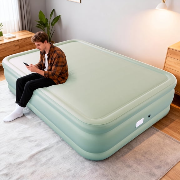 Queen Air Mattress with USB-C Pump - Features Fiber Technology for Support & Comfort, 18" Height, Rapid Self-Inflating, for Camping & Home