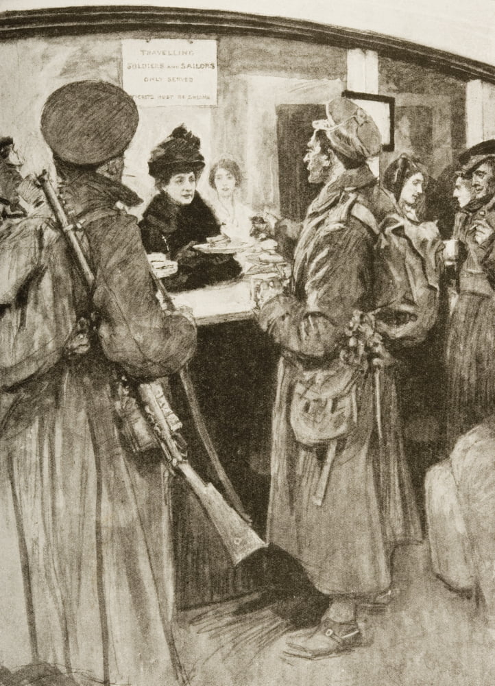 Queen Alexandra As A Christmas Fairy Her Majesty Serving Soldiers At A Free Buffet In London 1915 Canvas Art - Ken Welsh Design Pics (12 x 17)