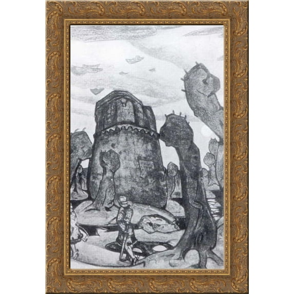 Queen Anna's tower 24x18 Gold Ornate Wood Framed Canvas Art by Nicholas Roerich