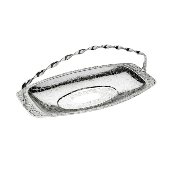 Queen Anne Bon Bon Dish/Swing Handle 4"h x 5 1/8"w x 9 1/2"l English Silver Plate (Tarnish Resistant). SKU #: 0/6096.