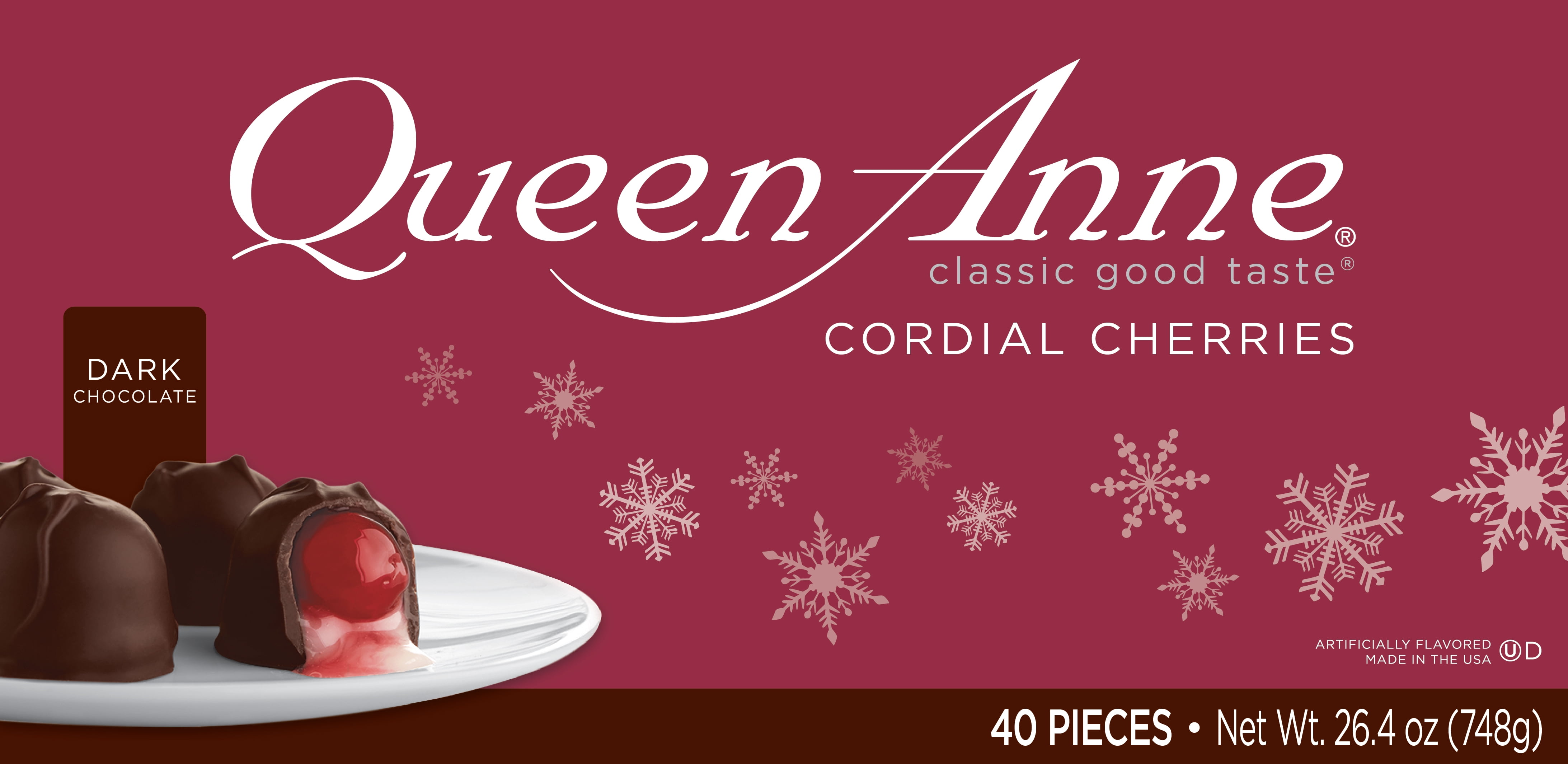 Queen Anne Christmas Dark Chocolate Cordial Cherries, 26.4 oz Box, 40