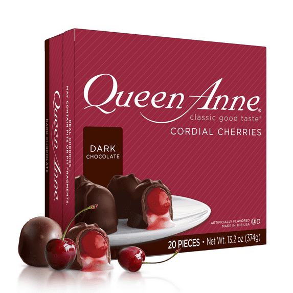 Queen Anne Dark Chocolate Covered Cordial Cherries | 13.2 oz | 20 Piece Gift Box | Whole Cherry Sweet Creamy Fruity Flavor | Holiday Candy