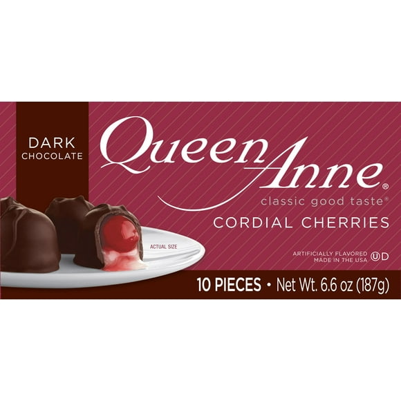 Queen Anne Dark Chocolate Cordial Cherries, 6.6 oz Box, 10 Pieces
