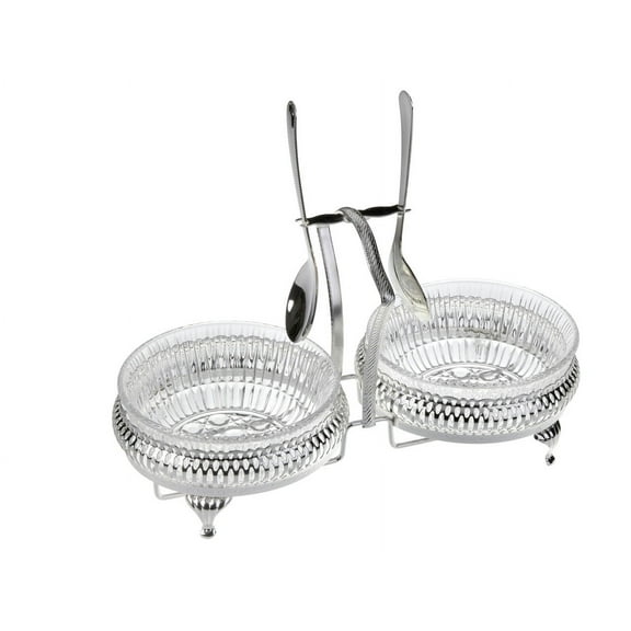 Queen Anne Double Jam Set/Spoon Silver Plate 5 3/4"h x 4 3/4"w x 10 1/8"l English Silver Plate (Tarnish Resistant). SKU #: 0/4333.