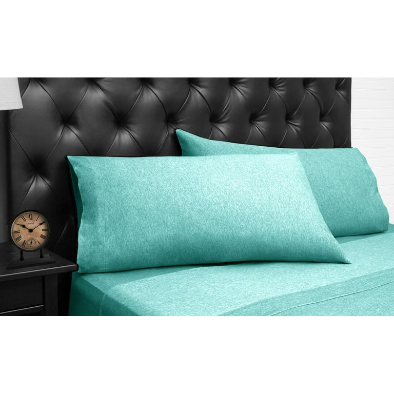 The Company Store Company Cotton 4-Piece Turquoise Solid Cotton Jersey Knit Queen Sheet Set