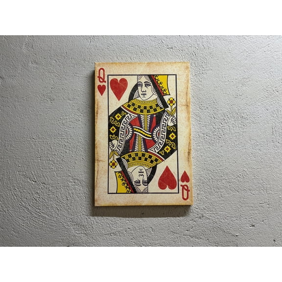 Queen Art Canvas, Abstract Wall Decor, Playing Card Canvas Art, Modern Art, Play Room Art, Queen of Hearts Playing Card Printed, Canvas Wall Decor - Gold Framed