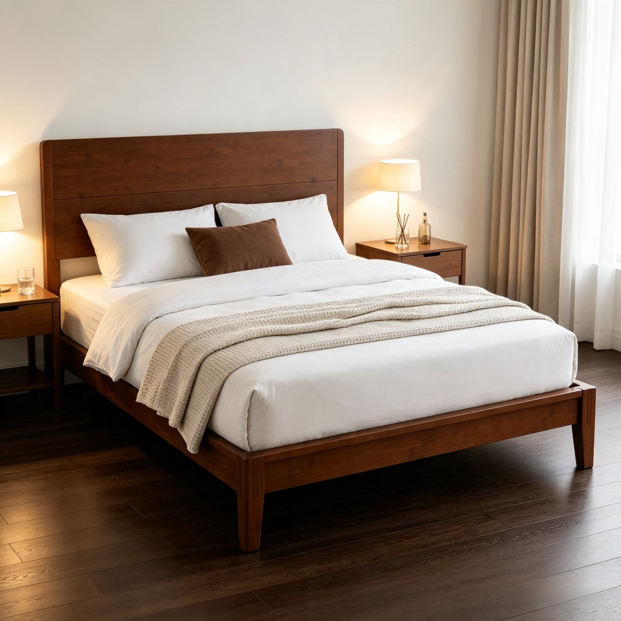 Queen Bamboo Platform Bed Frame with Headboard, 12 Slats, No Box Spring Needed, Brown