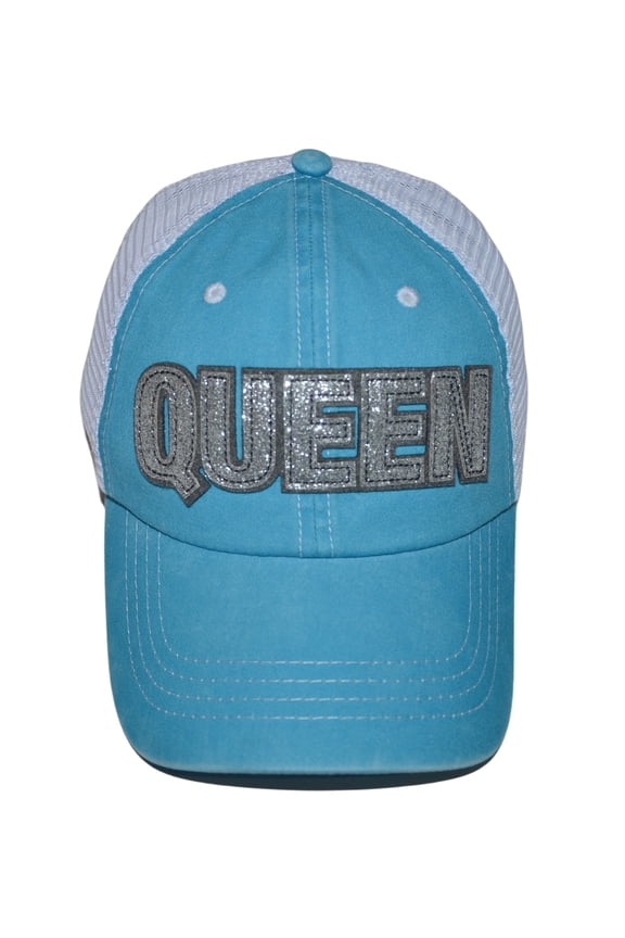 Queen Baseball Caps for Women, Bling Trucker Hat, Girls Baseball Cap with Sayings, Fancy Sparkle Ballcap, Adjustable Snapback Low Profile Hats Silver, Teal