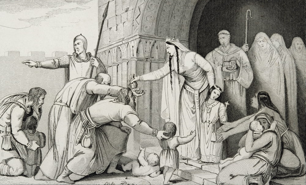 Queen Bathild 626 Or 627 To 680 Gives Money To The Poor From Histoire De France By Colart Published Circa 1840 Canvas Art - Ken Welsh Design Pics (36 x 22)