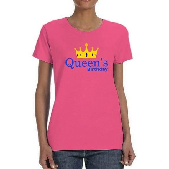 Queen Bday Blue Simple Text Shaped T-Shirt Women -Image by Shutterstock, Female Large