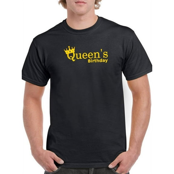 Queen Bday Yellow Lettering T-Shirt Men -Image by Shutterstock, Male Large