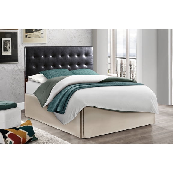 Queen Bed With Faux Leather Headboard In Black - Adjustable Height Variations, Easy To Clean, Foam Filled, Pu Material Size Featuring Fit Higher Mattress 41 53 Inches Effortless Clean And Install On