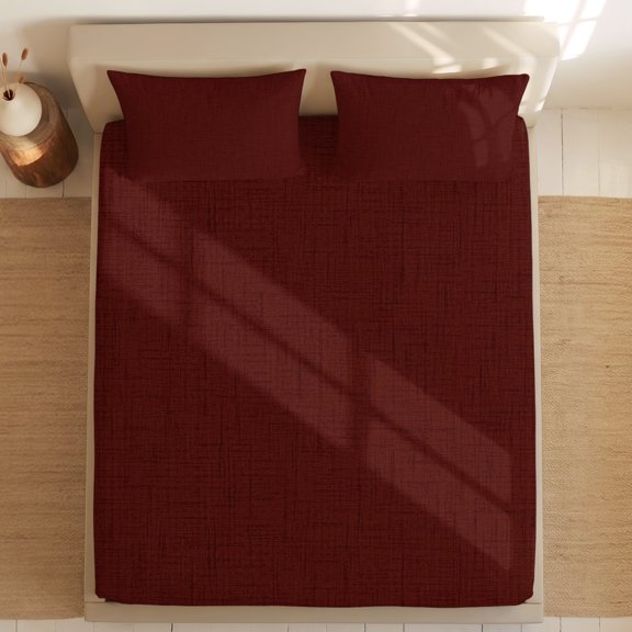 Queen Bed Fitted Sheets Burgundy Red Bed Set with 16" Deep Pocket,Soft Microfiber Bedding Bottom Sheet with 2 Decorative Pillowcases Dark Maroon