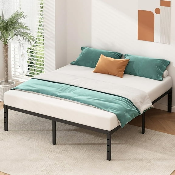 Queen Bed Frame, 14" Heavy Duty Metal Platform with Storage Space No Box Spring Needed, Black