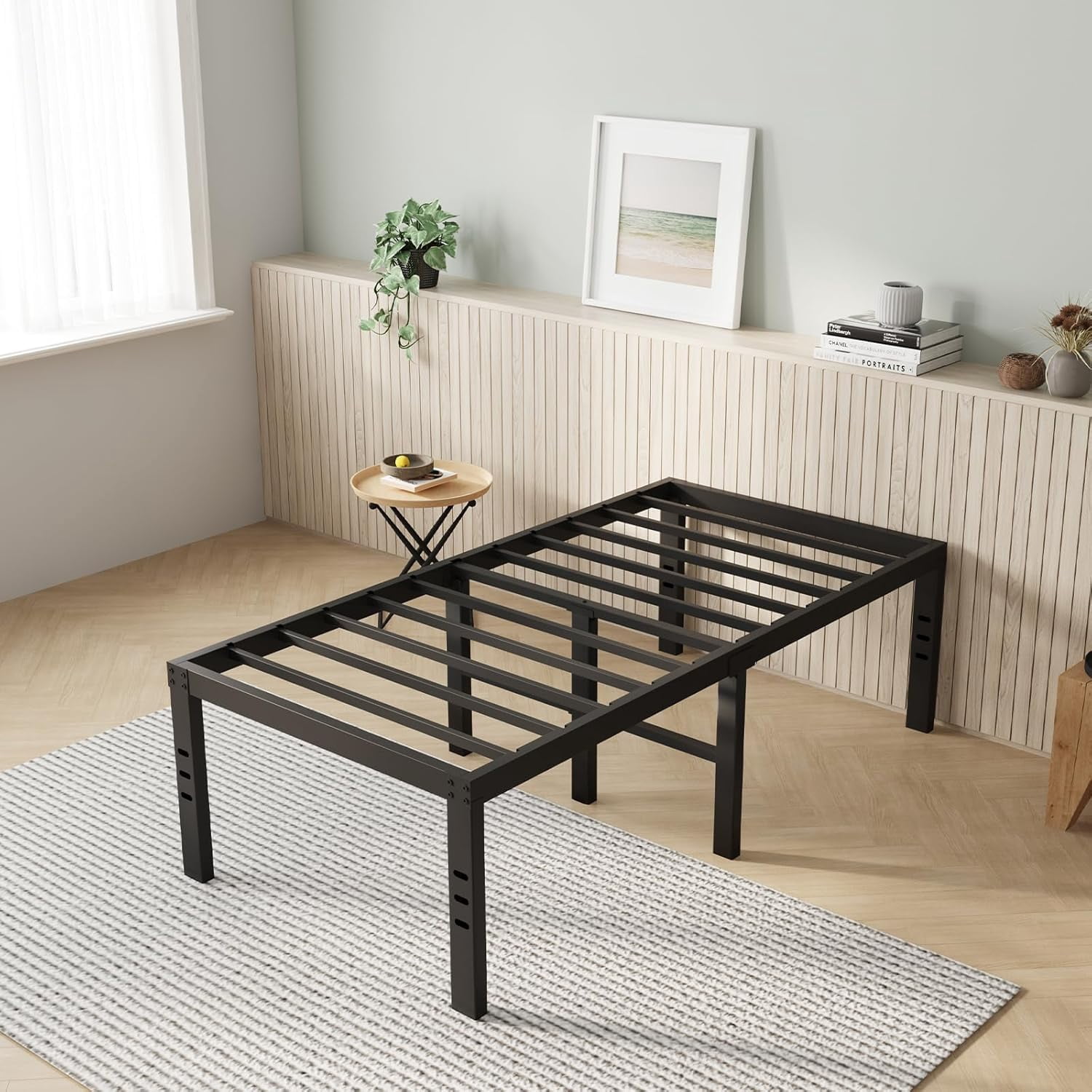 18" High Metal Platform Bed Frame, Full Size - Heavy Duty, Noise Free, Under Bed Storage, No Box Spring Needed