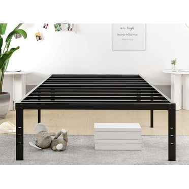 Queen-Bed-Frame / 18 Inch Metal Platform Bed Frame Queen Size/Reinforced Steel Slats Support/No Box Spring Needed/Heavy Duty Mattress Foundation/Easy Assembly/Noise Free/Black