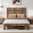 thumbnail image 1 of Wooden Queen Bed Frame with 49.9" Tall Headboard, Rustic Farmhouse Platform Bedframe with Wood Slat Support, No Box Spring Needed, Sturdy and Noise Free, Easy Assembly, Brown, 1 of 10